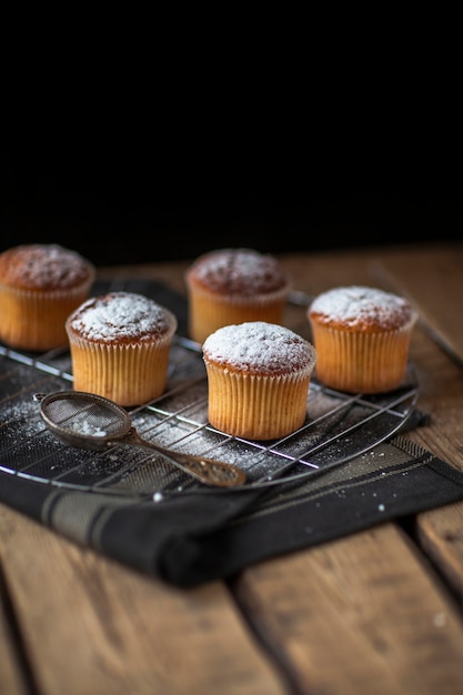 High angle muffins on tray