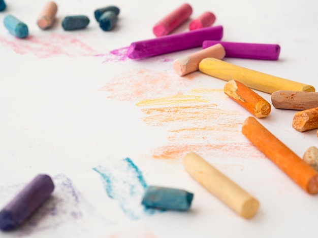 Free photo high angle of multicolored chalk