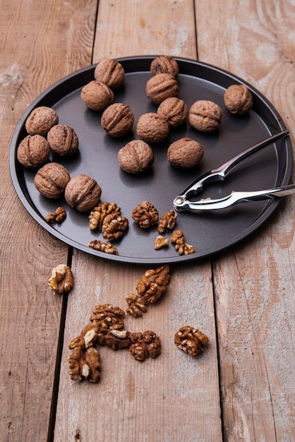 Free Photo high angle of nuts in tray