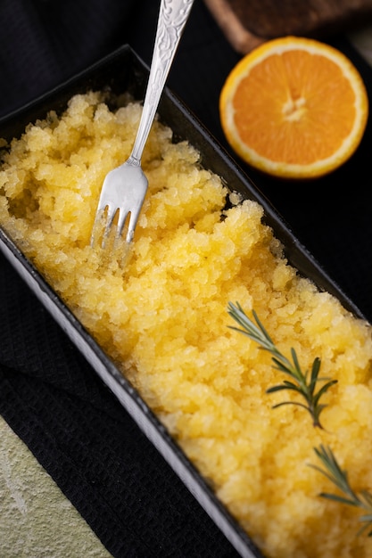 Free photo high angle orange granita still life