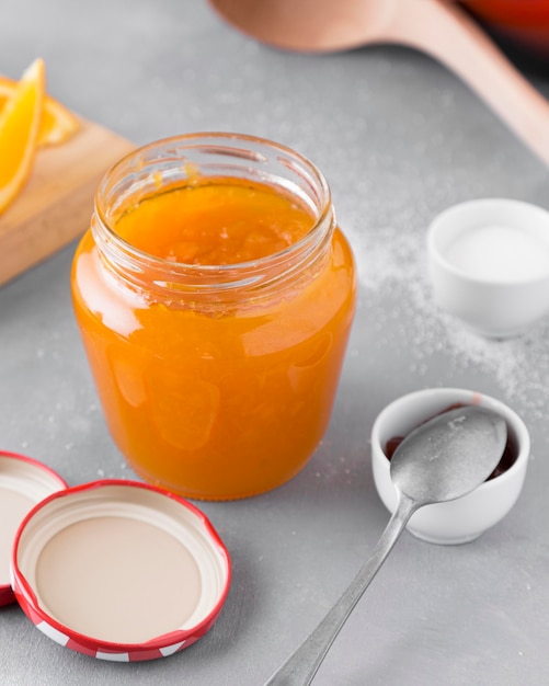 Free Photo high angle of orange jam