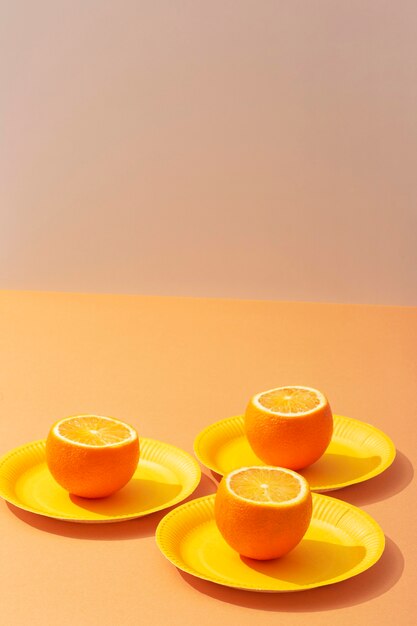 High angle oranges on plates