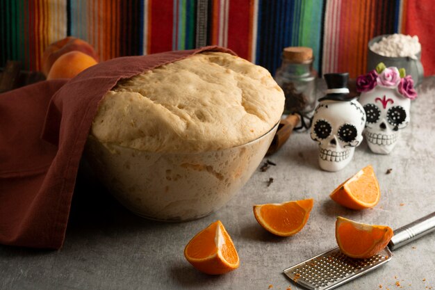 Free photo high angle of pan de muerto dough