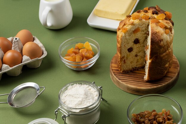 Free Photo high angle panettone and ingredients