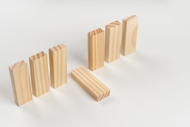 High angle pause between wooden blocks falling