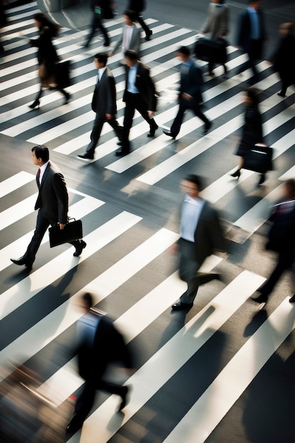 High angle people crossing street