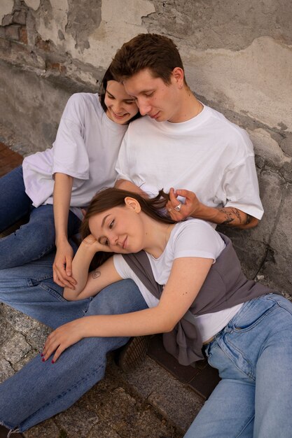 High angle people laying together