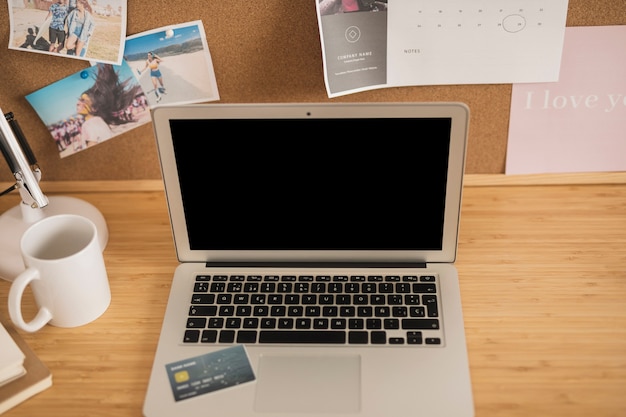 High angle perspective on a desk with a laptop