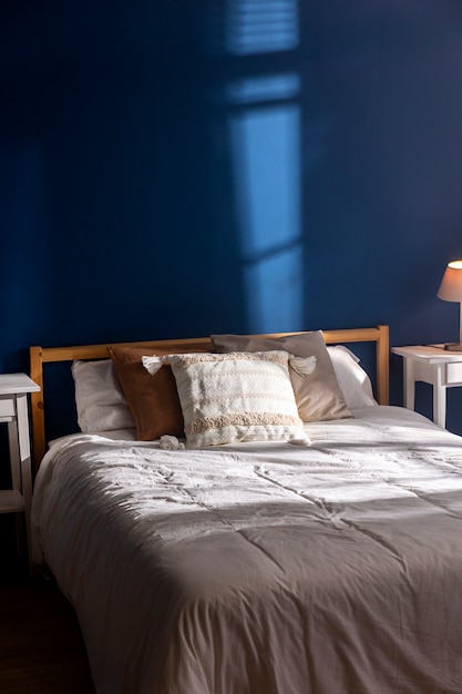 High angle pillows on bed indoors