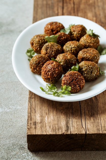 Free photo high angle plate with falafel