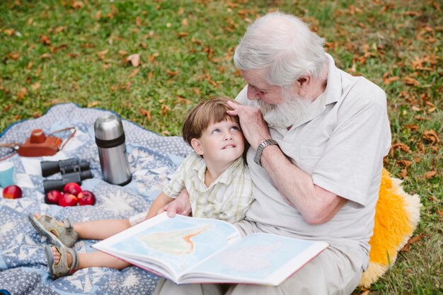 High angle relatives in park outdoor