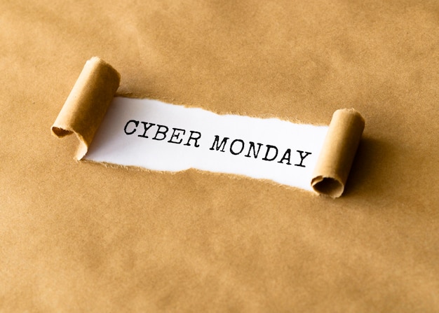 Free Photo high angle of ripped paper for cyber monday