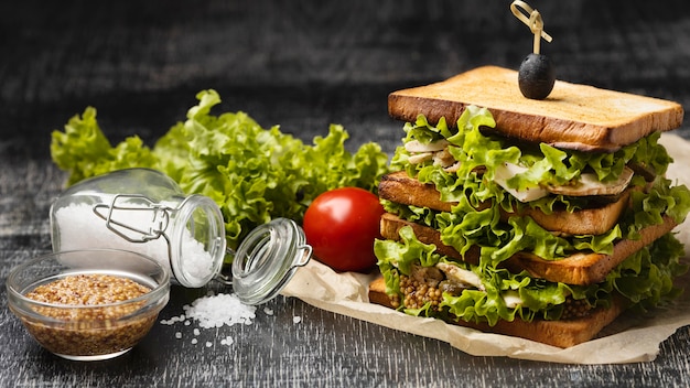 Free Photo high angle of salad sandwich with tomato