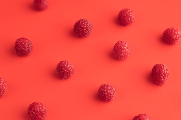 High angle of scattered raspberries