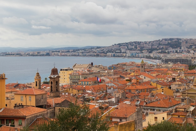 High angle shot of architecture in Nice, France at daytime with the ocean