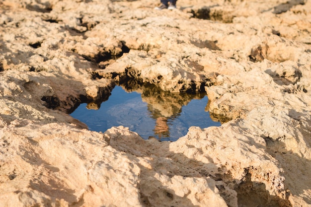 Free photo high angle shot of a body of water surrounded by cliffs