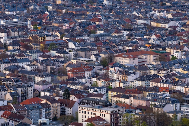 High angle shot of a cityscape with a lot of buildings in Frankfurt, Germany