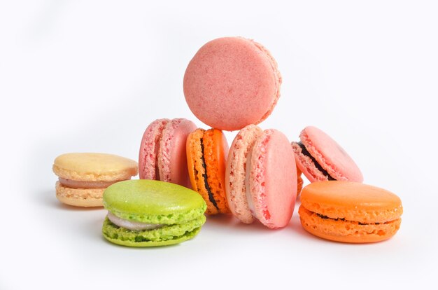 High angle shot of colorful yummy macaroons