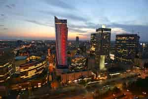 Free photo high angle shot of warsaw in poland during the sunset