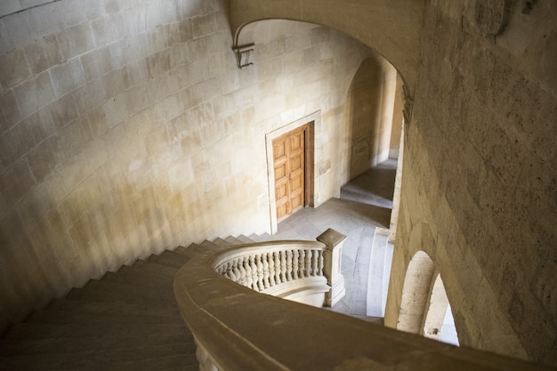 High angle shot of white staircases inside a building