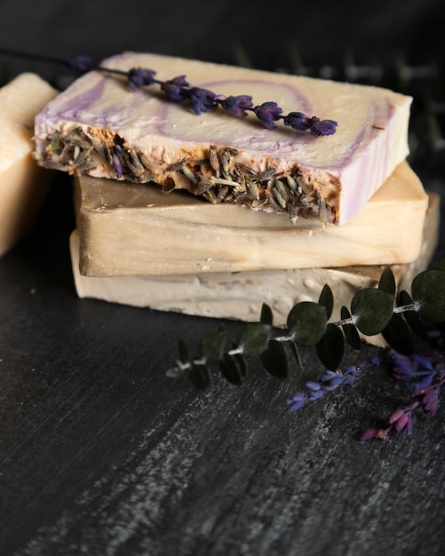 High angle soap made of lavender