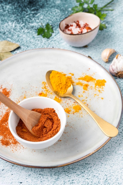 High angle spices on plate