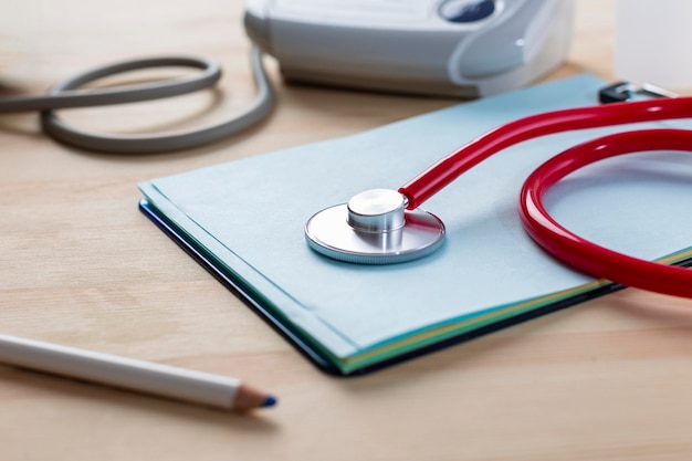 High angle stethoscope on table