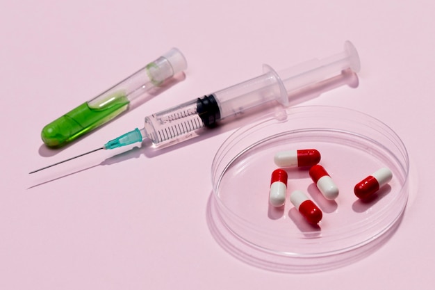 High angle syringe and pills