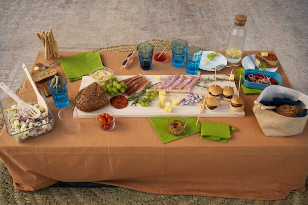 Free photo high angle table arrangement with tasty food