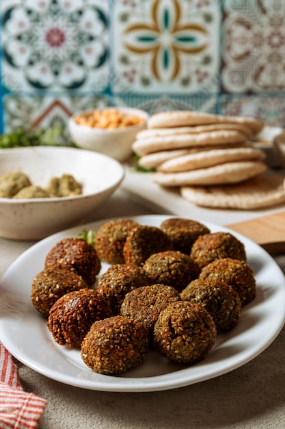 High angle tasty falafel on plate