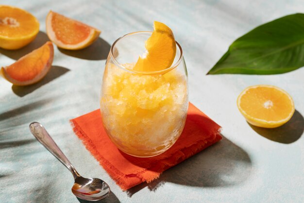 High angle tasty granita dessert with fruit