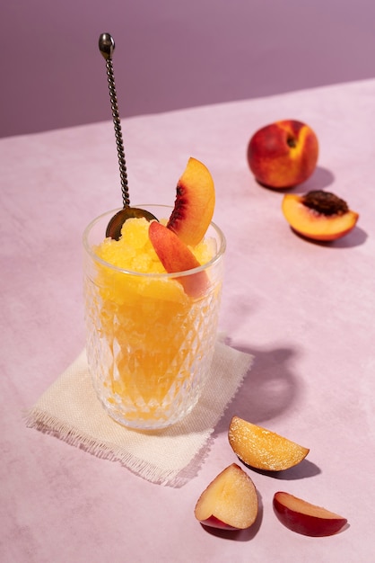 Free photo high angle tasty granita dessert with peach