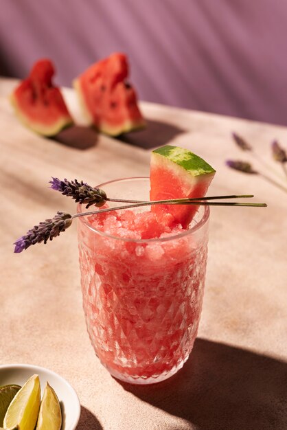 High angle tasty granita dessert with watermelon