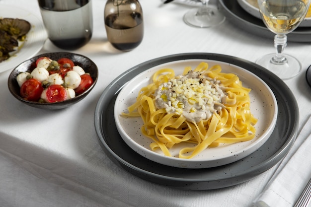 High angle tasty pasta on plate