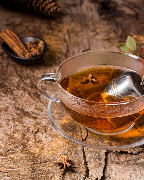 Free photo high angle tea in glass