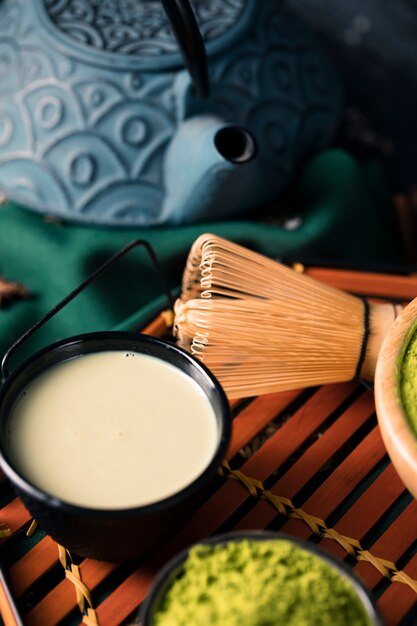 High angle tea made of asian green matcha