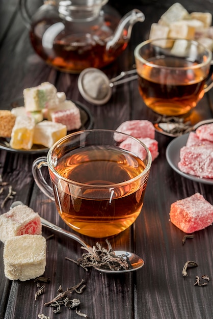 High angle  tea on table