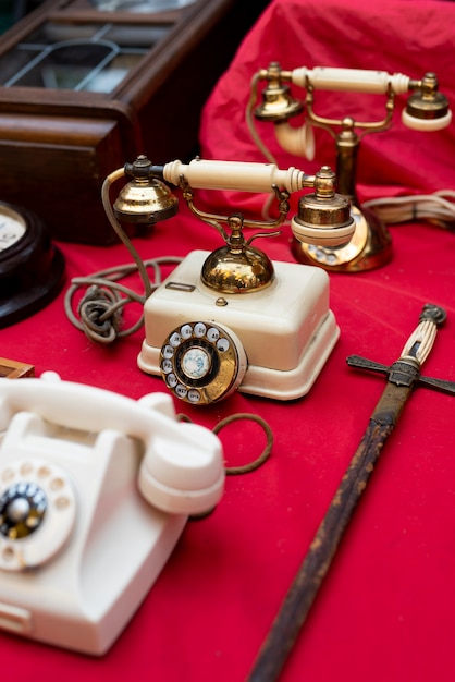 Free Photo high angle telephones at second hand market