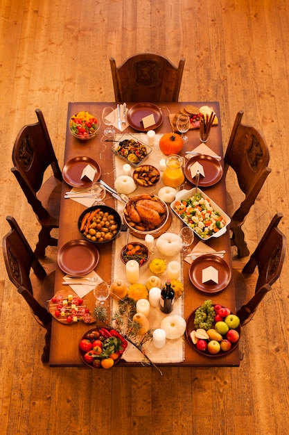 Free photo high angle thanksgiving dinner arrangement