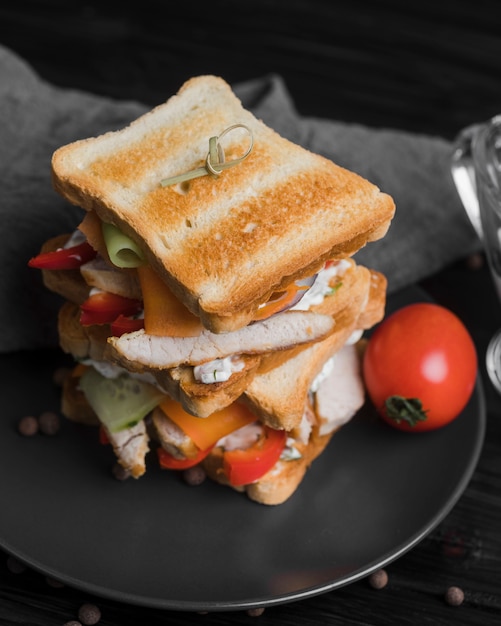 Free photo high angle toast sandwiches on plate