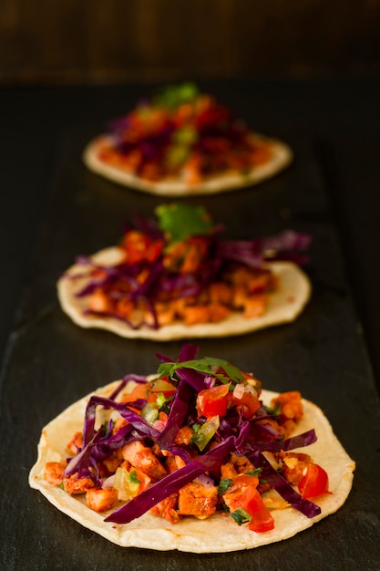 Free Photo high angle tortilla with vegetables and meat