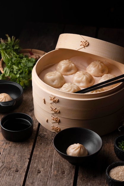 Free photo high angle of traditional asian dumplings