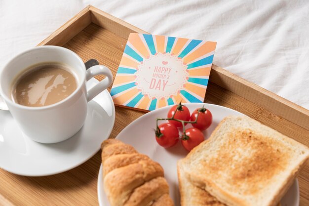 High angle tray with delicious brunch