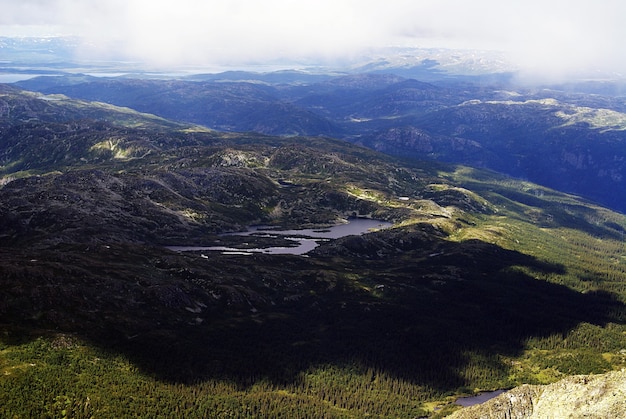 High angle view of a beautiful landscape in Tuddal Gaustatoppen, Norway