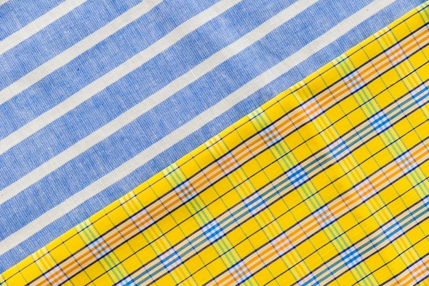 Free photo high angle view of colorful chequered and line pattern textiles