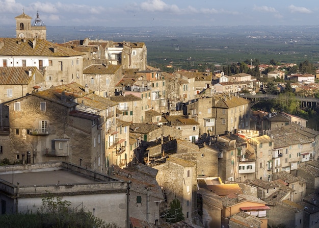 High angle view of the residential buildings of the town Caprarola, Italy