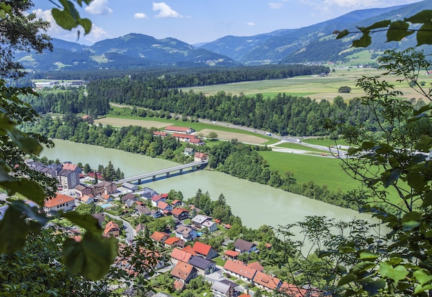 High angle view of the Vuzenica town in Slovenia during the daytime