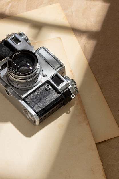 Free photo high angle vintage camera composition