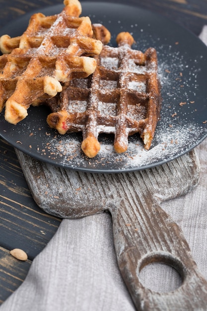 Free photo high angle waffles on plate