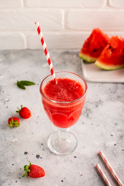 High angle watermelon juice in glass 